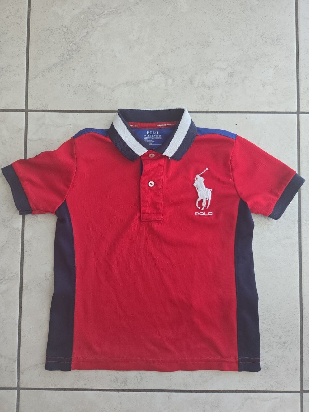Polo Ralph Lauren Kids Red Blue Colorblock Big Pony Polo Shirt Size 3t